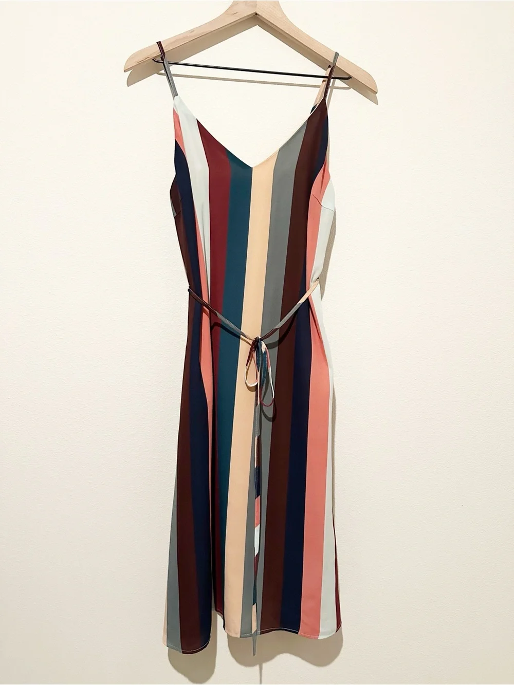 Lulus Erina Mauve Multi Stripe Belted Midi Slip Dress - Medium - Picture 3 of 9